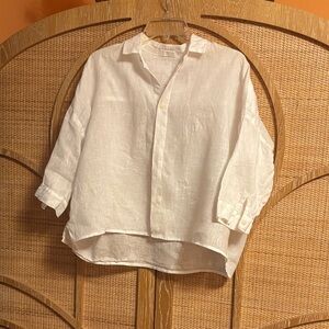 CP Shades White Linen Button-Up Shirt, M